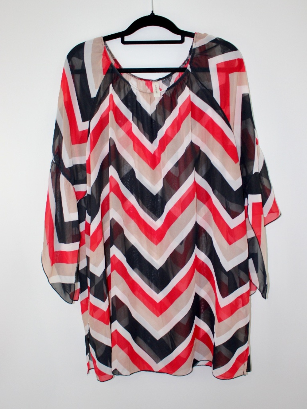 Tacera Chevron Print Bell Sleeve Tunic Dress 3X